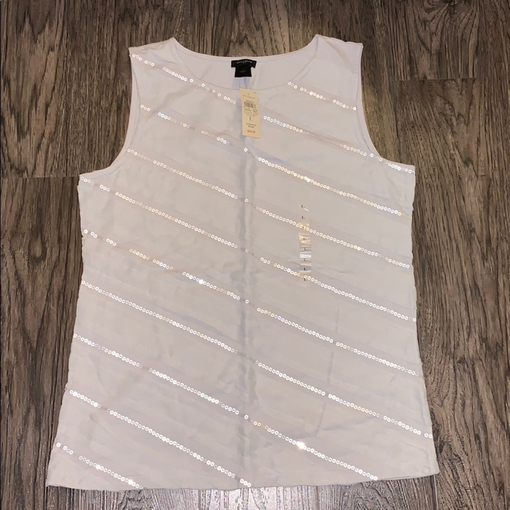 NWT Ann Taylor Sz Large Light Gray Sequin Shirt